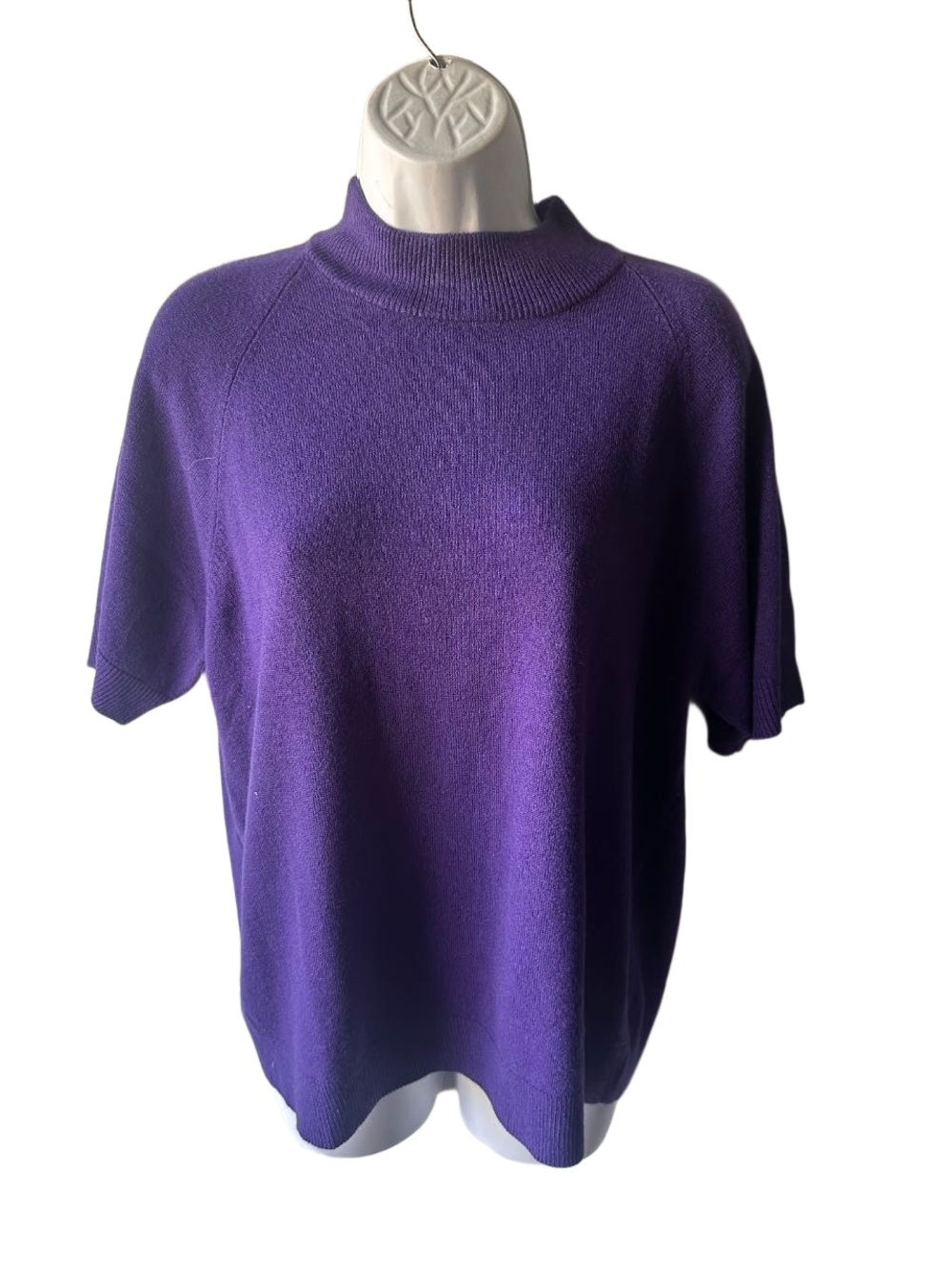 Drapers & Damon Purple Knit Sweater Mock Neck Short Sleeve Raglan Size XL